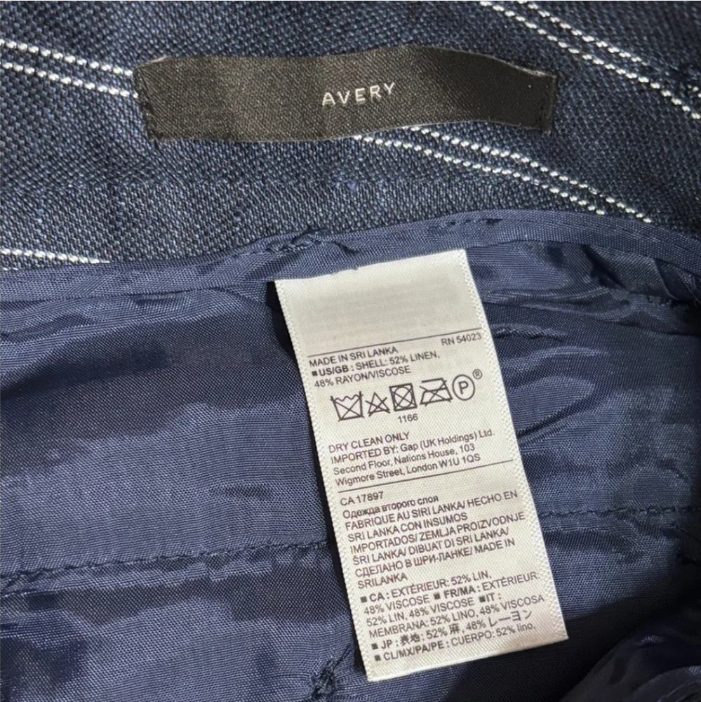 BANANA REPUBLIC Navy Striped Linen Blend Cropped Trousers Paper Bag Waist